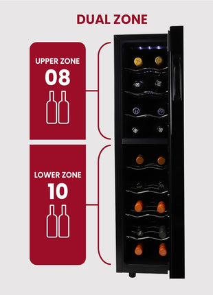 Koolatron 18 Bottle Wine Fridge – Wine Cooler with Glass Door, 1.9 cu. ft (53 L), Beverage Can Refrigerator, Digital Temperature Control/Dual Temperature Zone, Ideal for White, Red, Sparkling Wine