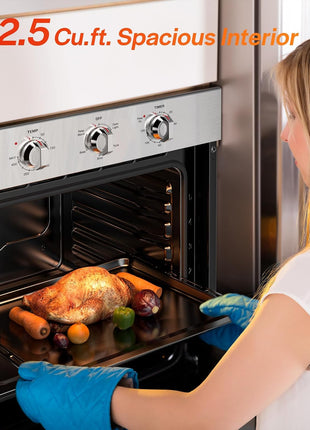 Empava 24" 2.5 cu ft Single Electric Wall Oven, Mechanical Knobs, 24WOE40L | 2.5 cu ft Capacity, Basic Broil & Bake, Mechanical Knob Controls, Stainless Steel Finish, 3-Layer Tempered Glass