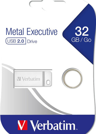 Verbatim 32GB Metal Executive USB Flash Drive - Silver - 98749