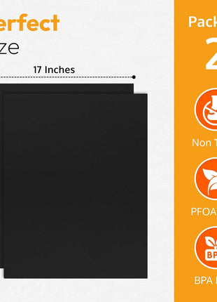Oven Liners for Bottom of Oven - Thick Heavy Duty 17" x 25" 2 Pack Non-Stick Reusable Mats - BPA & PFOA Free Protector for Electric, Gas, Microwave & BBQ Grill Liner - Easy Clean & Heat Resistant