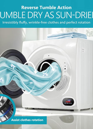 Euhomy Compact Laundry Dryer, 3.5 cu ft Front Load Stainless Steel Clothes Dryers With Exhaust Pipe, 1500W, LCD Control Panel Four-Function Portable Dryer For Apartments, Home, Dorm, White