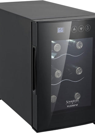 Koblenz EVFK-06 6-Bottle Free Standing Single Zone Fridge and Chiller, Wine | Thermoelectric Wine Cooler with Digital Display and Touch Controls, Black, Wine Bottles, EVFK-06, Great Value, For Gifts