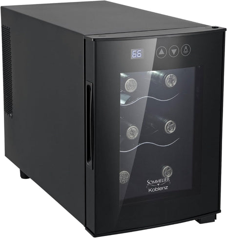 Koblenz EVFK-06 6-Bottle Free Standing Single Zone Fridge and Chiller, Wine | Thermoelectric Wine Cooler with Digital Display and Touch Controls, Black, Wine Bottles, EVFK-06, Great Value, For Gifts