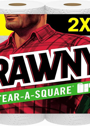 Brawny Tear-A-Square Paper Towels, 12 Double Rolls = 24 Regular Rolls, 3 Sheet Sizes (Quarter, Half, Full), Strength for All Messes, Cleanups, and Meal Prep