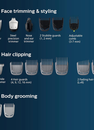 Philips Norelco Multigroom 5000 Series, All-in-One Trimmer and Hair Clipper, 18-Piece Men's Grooming Kit for Beard, Face, Hair, Body and Intimate Areas, No Blade Oil Needed, Model MG5910/49