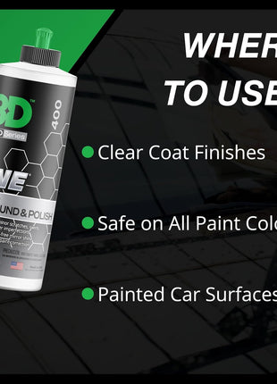 3D One Car Scratch & Swirl Remover Hybrid Rubbing Compound & Polish Buffing Compound for True Paint Correction 16oz Made in USA