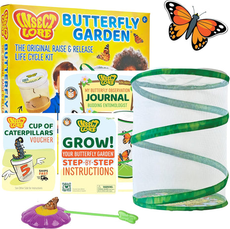 Insect Lore Raise and Release Butterfly Garden Kit – Caterpillar Habitat with redeemable Voucher – STEM-accredited Butterfly Growing Kit for Kids, Classrooms, and Homeschool Learning