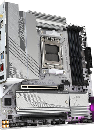 GIGABTE B650M AORUS Elite AX ICE AMD AM5 mATX Motherboard, Support Ryzen 9000/8000/7000 Series, DDR5, 12+2+2 Power Phase, PCIe 5.0 M.2, USB-C 3.2 Gen 2, WIFI6E, 2.5 GbE, EZ-Latch, Q-Flash, RGB Fusion