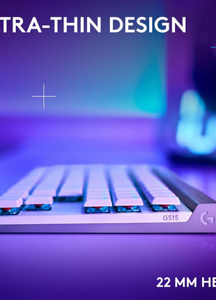 Logitech G515 Lightspeed TKL Low Profile Wireless Gaming Keyboard, LIGHTSYNC RGB, Thin Tenkeyless Design, Double-Shot PBT Keycaps, Linear (Red) Mechanical Switches - White