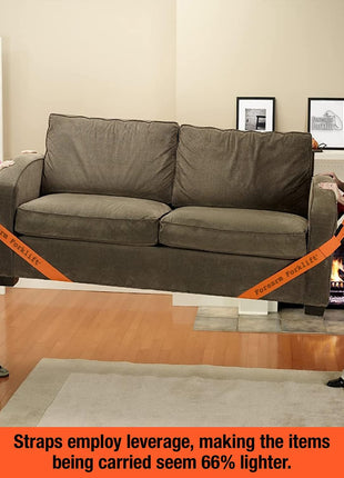 Forearm Forklift 2-Person Lifting and Moving Straps - Lift, Move and Carry Furniture, Appliances, Mattresses or Any Item up to 800 lbs. Safely and Easily Like a Pro, Orange