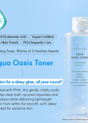 S.nature Hydrating Set, 3 Steps to Refined Pores, Lasting Hydration, Aqua Oasis Toner 300ml, Squalane Serum 50ml, Squalane Cream 60ml
