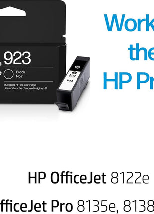 HP 923 Black Ink Cartridge | Works with OfficeJet 8120, Pro 8130 Series | 4K0T3LN