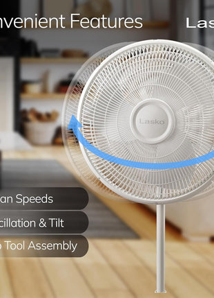 Lasko 2520 Oscillating Stand Fan,White 16 Inch