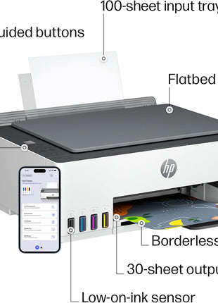 HP Smart Tank 5101 Wireless All-in-One Refillable Printer, Scanner, Copier with 2 Years of Ink Included, Wireless (2.4ghz only) Printer-for-Home use (1F3Y0A)