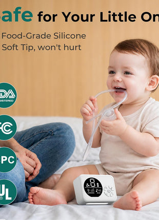 Nasal Aspirator for Baby, Hospital-Grade Nose Sucker for Baby with 9 Levels Suction, 3 Silicone Nozzles Electric Nose Suction with Night Light and Nursery Rhyme Soothing for Toddler & Newborn & Kids