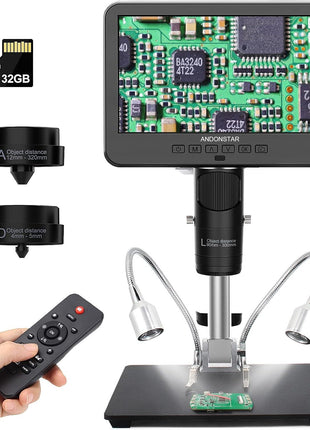 Andonstar AD246S-M 3 Lens 2160P HDMI Digital Microscope 2000x for Adults | 7 Inch LCD Soldering Microscope for Electronics Repair, Error Coins, Pro Boom Arm Stand, Windows Compatible