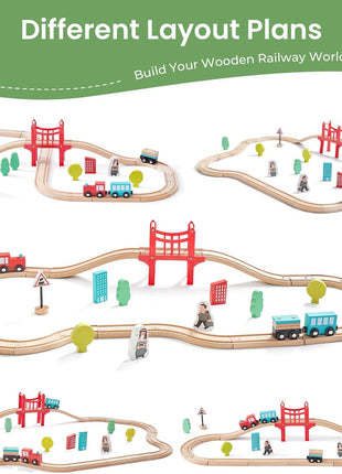 Tiny Land 39 Pcs Wooden Train Set for Toddler with Wooden Tracks | Compatible with Major Brands, Expandable, Changeable Train Toy for 3 4 5 Years Old Girls & Boys, Great Birthday Gift