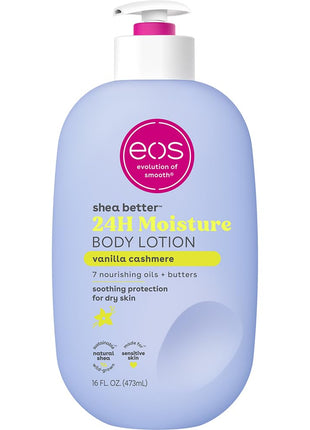eos Shea Better Body Lotion Vanilla Cashmere, 24-Hour Moisture Skin Care, Lightweight & Non-Greasy, Natural Shea, Vegan, Vanilla Body Lotion, 16 fl oz