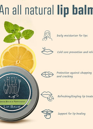 The Ilex Wood   All Natural Lip Balm   Lemon Balm and Peppermint   Cold Sore Treatment for Lips, Palm Oil Free, Cruelty Free, Plastic Free, Moisturising Lip Balm, Handcrafted   10ml (0.34 fl oz)