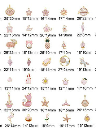 40pcs(20PAIRS) Assorted Gold Tone Enamel Animals Fruit Moon Star Dainty Dangle Flowers Pendants Charms for Jewelry Making Necklace Bracelet, Pink Theme