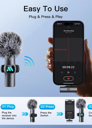 Leettus 2pcs Dual Receivers Mini Microphone for iPhone iPad Android Video Recording,Lavalier Wireless Microphones for Game,Live Streaming,Interviews,YouTube,TikTok,Vlog