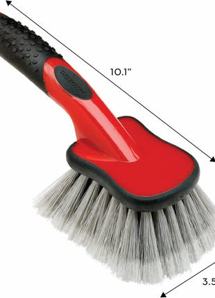 Mothers Car Wash Brush, Wheel and Fender Brush, Short Handle Tire Cleaner for Car Detailing, 10 Inch, Red/Black