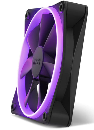 NZXT F120 RGB - 120mm PWM RGB PC Case Fan - Black | 120mm PWM RGB fan with advanced lighting customization and whisper-quiet cooling. CAM-compatible lighting.