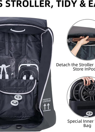 CARAMBOLA Stroller Bag for Airplane,Travel Bag - Compatible with UPPAbaby Vista/V1 V2 V3, Cruz/V1 V2 V3 |Rolling Wheel Bag with Storage Pocket, Waterproof, Rolling Wheels, Multiple Handles | Grey