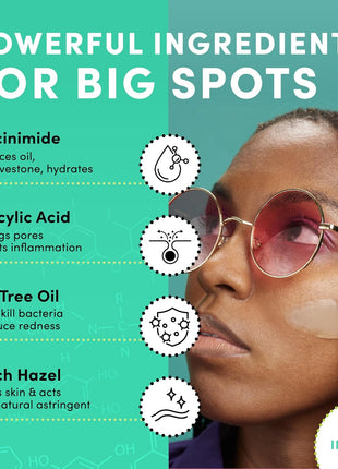 Dots for Spots Large Pimple Patches for Body, Chin, Cheek or Forehead - Includes Active Ingredients Niacinamide, Witch Hazel & Salicylic Acid for Maximum Effectiveness - Reduces Redness (10 patches)