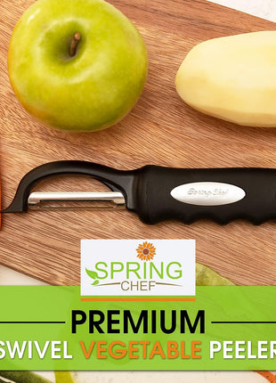 Spring Chef Premium Swivel Vegetable Peeler, Soft Grip Handle and Ultra Sharp Stainless Steel Blades   Perfect Kitchen Peeler For Veggie, Fruit, Potato, Carrot, Apple   Black