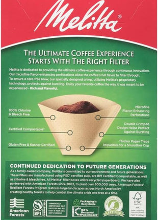 Melitta #4 Unbleached Coffee Filters, Premium, Natural Brown, Flavor Enhancing Coffee Filters for 8-12 Cup Coffee Makers, Kosher Certified, Compostable, 100 Count (Pack of 3)