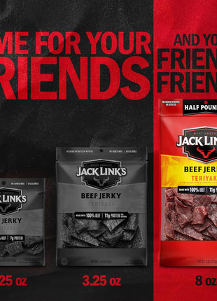Jack Link's Teriyaki Beef Jerky Half Pounder - 8 oz Large Jerky Bag - Ready to Eat Real Meat Protein Snacks - 11g Protein per Serving - Made with 100% Real Beef