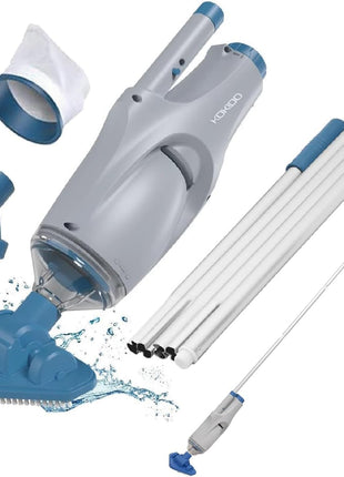 KOKIDO Cordless Handheld Pool Vacuum for Above Ground Pool, with 6ft Pole and 2 Vac Brush Heads, Ideal for Spot Cleaning Small Inground Pool Spa up to 20ft, Rechargeable, 60min, Sand and Light Debris