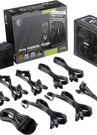 MSI MAG A1250GL PCIE5, Fully Modular Compact Gaming 1250W Power Supply, 80+ Gold, ATX 3.1 & PCIe 5.1 Ready, Native Dual-Color 12V-2x6 Cable, 10 Year Warranty