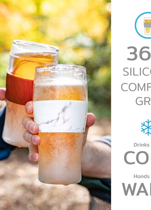 Host Freeze Beer Glasses, Freezable Beer Gifts for Men, Double Wall Insulated Pint Set, Tumbler for Cold Drinks, 16, Set of 2, Gray