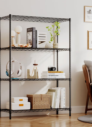 BestOffice | 4-Tier Wire Storage Shelves | 36x14x54 | Black | with Adjustable Racks | Heavy-Duty Metal Shelf, Holds Upto 1000 lbs | No-Tool Assembly | Ideal for Home & Garage Shelving