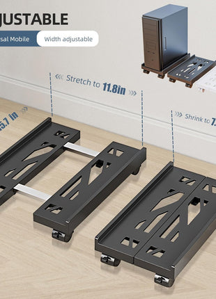 Adjustable Mobile CPU Stand, Ventilated Computer Tower Stand with 4 Caster Wheels Fits Most PC Tower, Under Desk CPU Holder PC Floor Cart Computer Riser for Students and Gamers (Black)