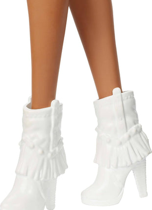 Barbie Fashionistas Doll #239 with Black Hair, Western Themed Outfit | Wearing Sparkly Silver Fringe Dress with Western Accessories like White Cowboy Hat and Boots