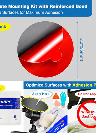 Double-Sided Adhesive Pads for Dash Cam Mount – 4-Pack 2.2" (56mm) Round High-Bond Heat-Resistant Mounting Tape for Windshield, Dashboard, GPS & Camera Holders – Includes Adhesion Promoter