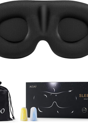 MZOO Luxury Sleep Mask for Women Men Patented Light Blocking Design | Zero Eye Pressure, 3D Contoured Sleeping Mask for Side Sleeper, Breathable, Adjustable, for Travel, Black