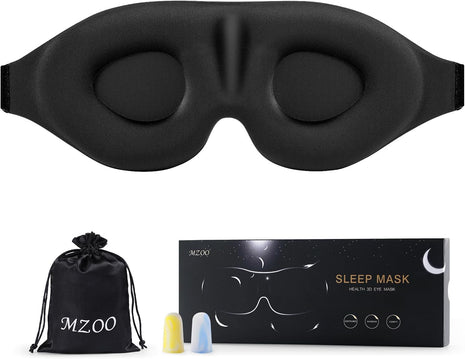 MZOO Luxury Sleep Mask for Women Men Patented Light Blocking Design | Zero Eye Pressure, 3D Contoured Sleeping Mask for Side Sleeper, Breathable, Adjustable, for Travel, Black