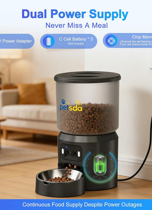 Automatic Cat Feeder with 2K Camera 5G WiFi 4L Timed Dry Food Dispenser APP Control, 15 Meals Programmable 1-20 Portion Per Day Dual Power Supply with Stainless Bowl for Multiple Pet Easy Clean