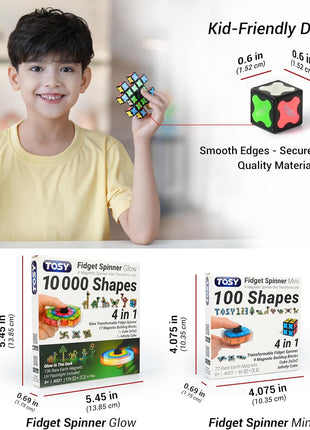 TOSY Magnet Fidget Spinner Mini - 8 Blocks, 3 in 1 Toy: Transformable Fidget Spinner, Infinity Cube, 2x2 Puzzle Cube, Stress Relief, STEM Sensory Magnet Tiles Birthday Gift for Kids/Boys/Girls/Adults
