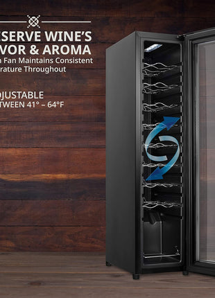 Ivation 18 Bottle Compressor Wine Cooler Refrigerator w/Lock | Large Freestanding Wine Cellar For Red, White, Champagne or Sparkling Wine | 41f-64f Digital Temperature Control Fridge Glass Door Black