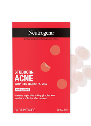 Neutrogena Stubborn Acne Patches, Ultra-Thin Pimple Patches, 24 Ct | Hydrocolloid Absorbs Impurities, Ultra-Thin, Works Overnight, Pimple Patches