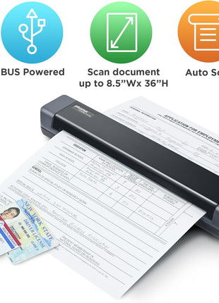 Plustek Mobile Scanner S410 Plus - Portable Sheet-Fed Document Scanner - for Windows 7 / 8 / 10 / 11, Featuring Button-Free Scanning with Included OCR Software