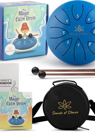 Sounds Of Silence Steel Tongue Drum for Kids, 6 Inch 8 Notes, Ages 4+ | Magic Calm Drum, Sing-Along Storybook and Songbook, Mallets and Carry Bag, Kids Musical Instruments, Anger Management Toys