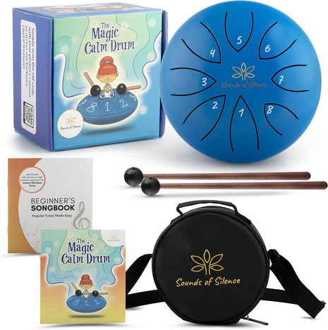 Sounds Of Silence Steel Tongue Drum for Kids, 6 Inch 8 Notes, Ages 4+ | Magic Calm Drum, Sing-Along Storybook and Songbook, Mallets and Carry Bag, Kids Musical Instruments, Anger Management Toys