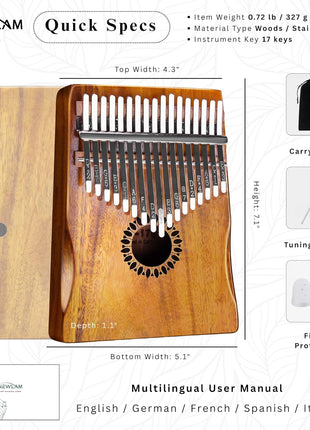 Newlam Kalimba Thumb Piano 17 Keys, Musical Gift for Kids and Adults
