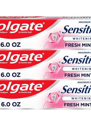 Colgate Whitening Toothpaste for Sensitive Teeth, Enamel Repair and Cavity Protection, Fresh Mint Gel, 6 Oz (Pack of 3)